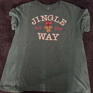 Green Short Sleeve Tee with Festive Print